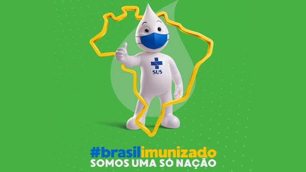 banner da campanha Brasil Imunizado com a hashtag Brasil Imunizado e texto somos uma só nação